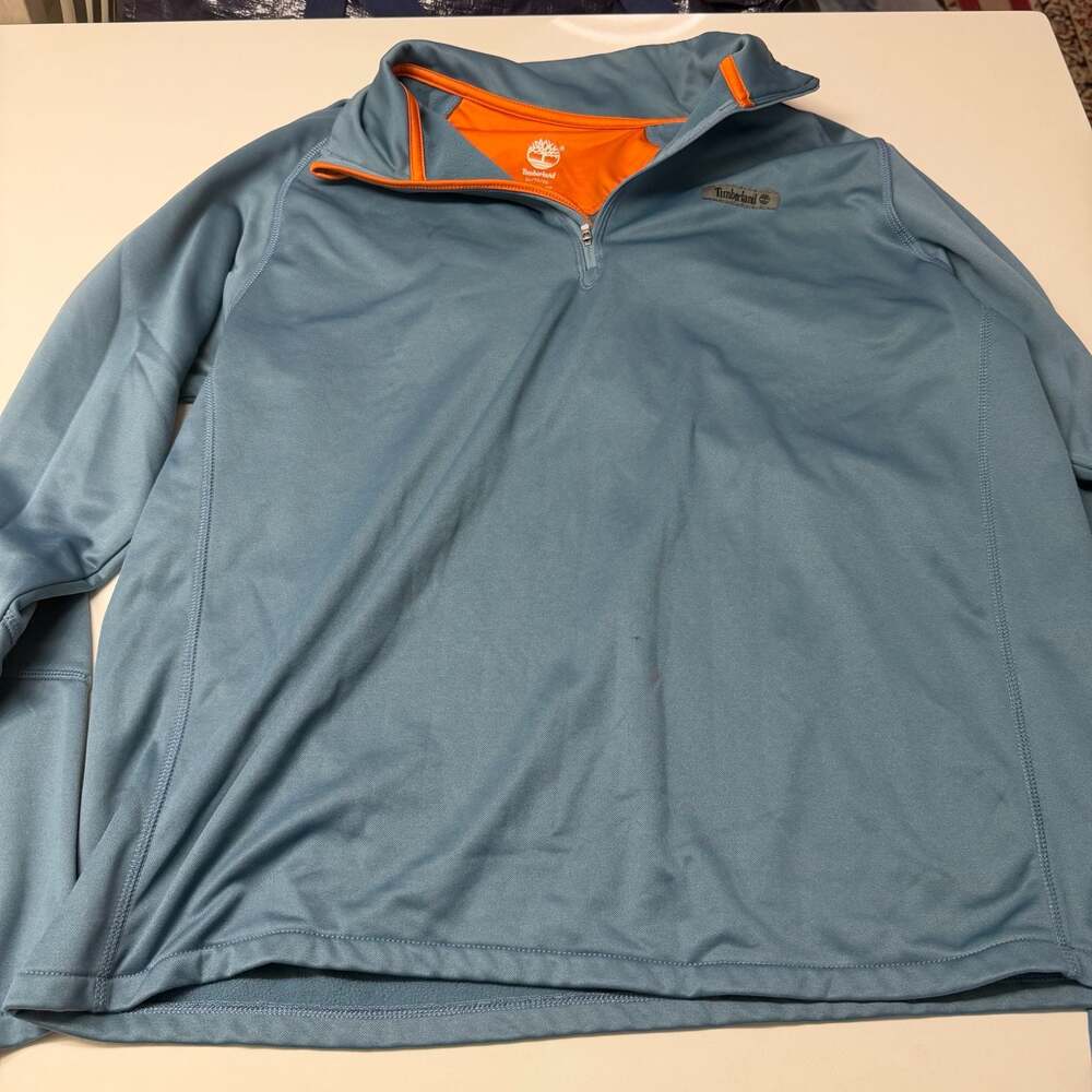 Timberland Men's Blue Orange Quarter-Zip Pullover Fleece Jacket XL
